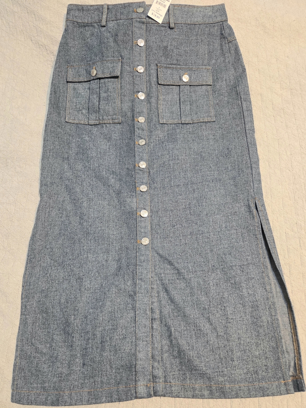 Button-Front Denim Maxi Skirt in Blue - Picture 2 of 6